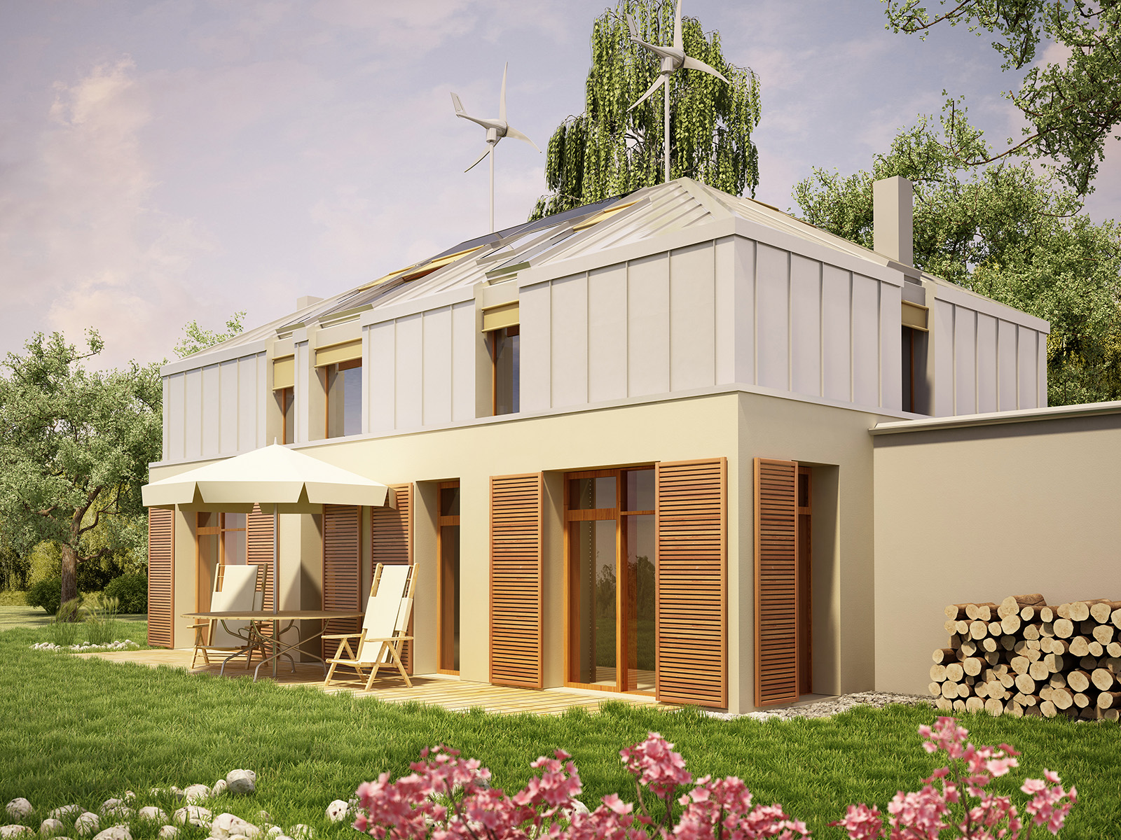 Projekt domu MANSARDA Domy Czystej Energii widok od ogrodu