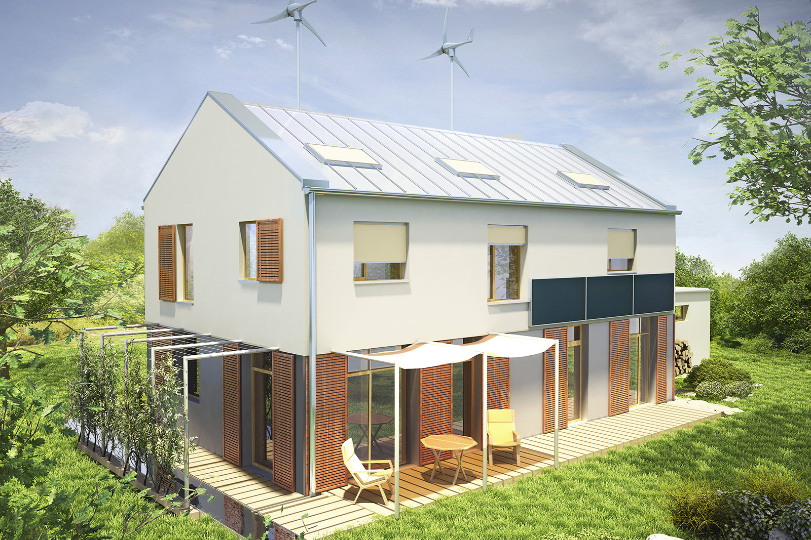 Projekt domu ZIELEŃ I WODA Domy Czystej Energii widok od ogrodu