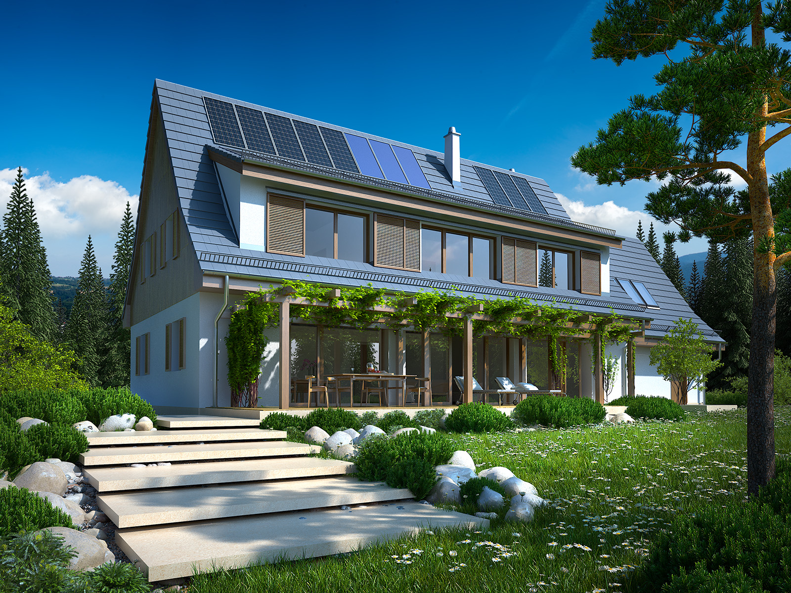 Projekt domu SUDECKI Domy Czystej Energii widok od ogrodu