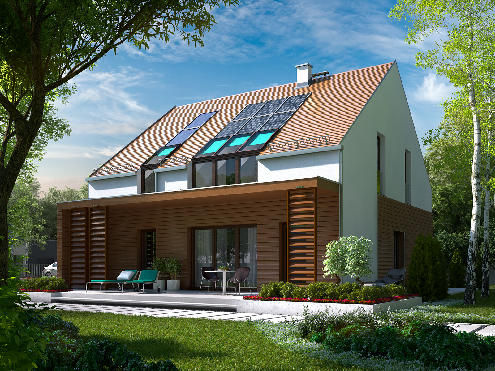 Projekt domu 2 PLUS 1 Domy Czystej Energii widok od ogrodu