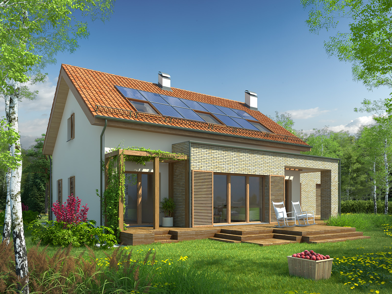 Projekt domu RATAJÓWKA Domy Czystej Energii widok od ogrodu