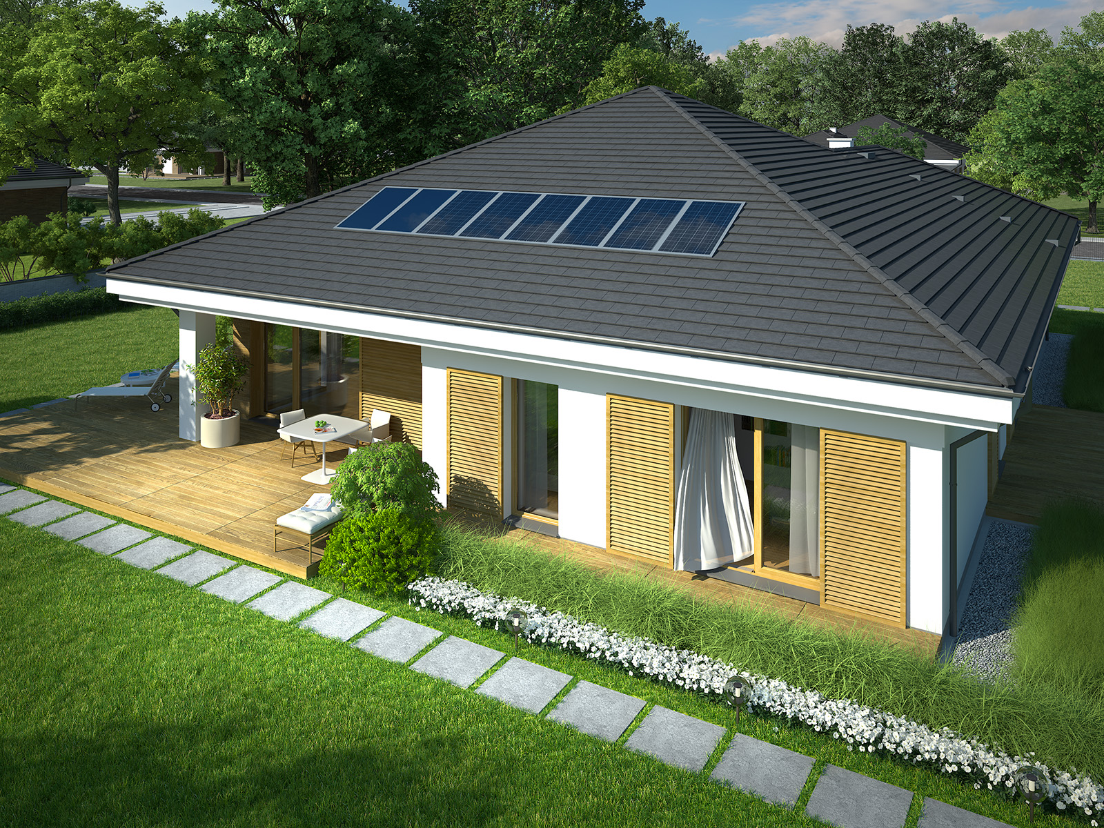Projekt domu SKRZĘTNY Domy Czystej Energii widok od ogrodu