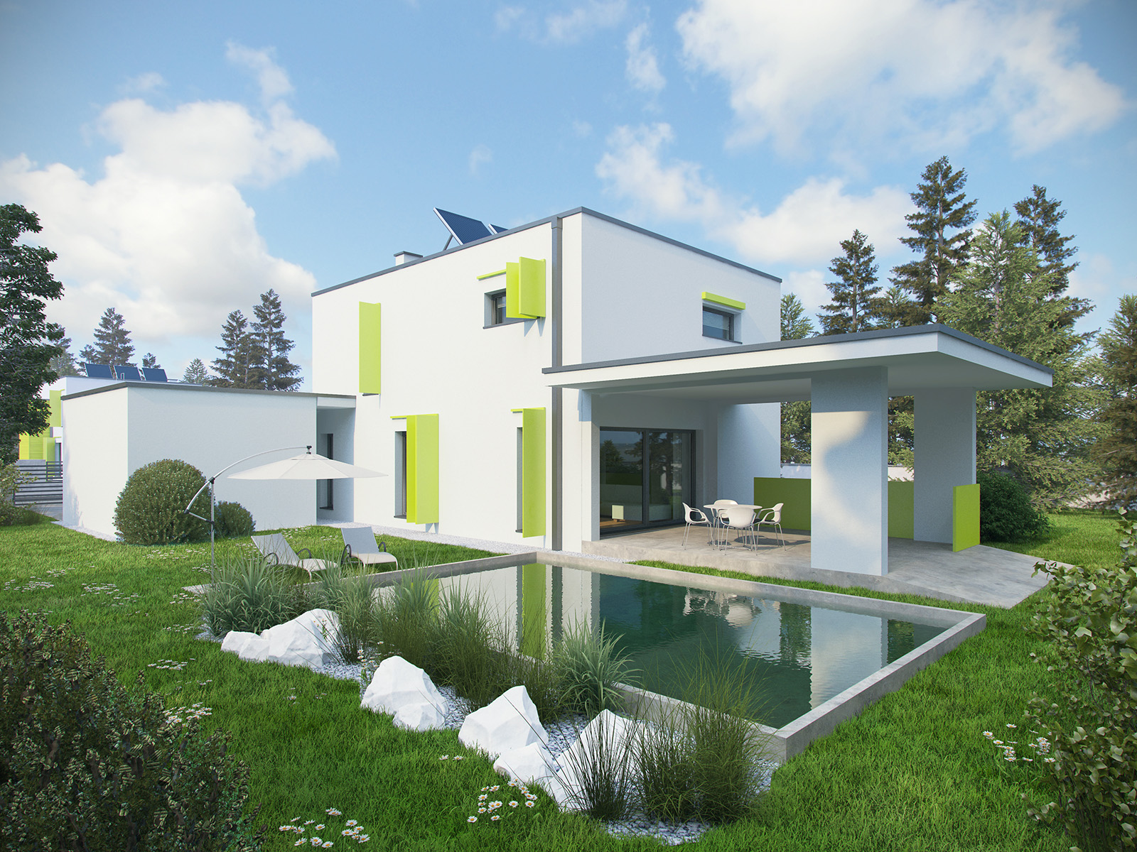 Projekt domu MODERN Domy Czystej Energii widok od ogrodu