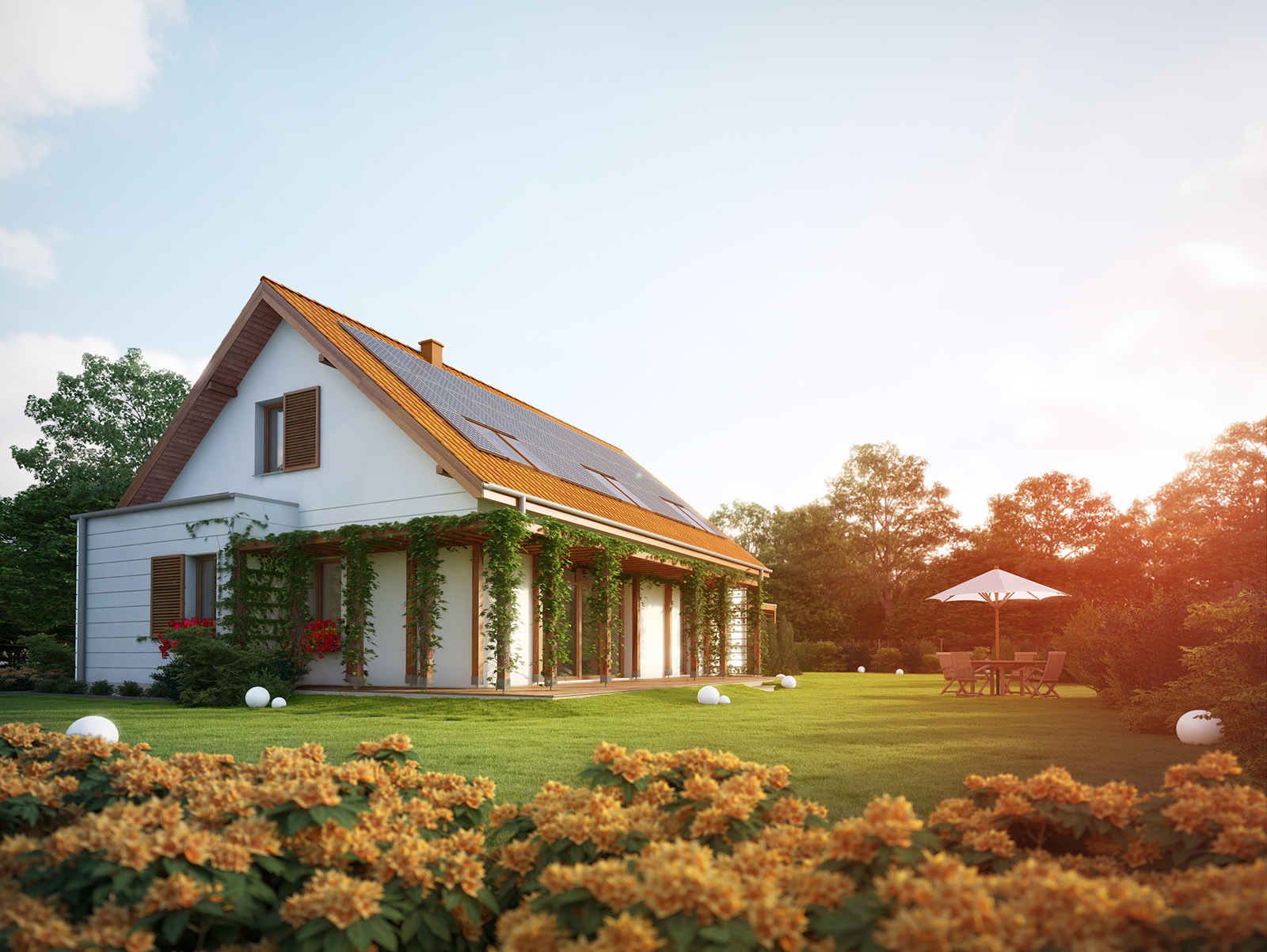 Projekt domu PRZYJAZNY Domy Czystej Energii widok od ogrodu