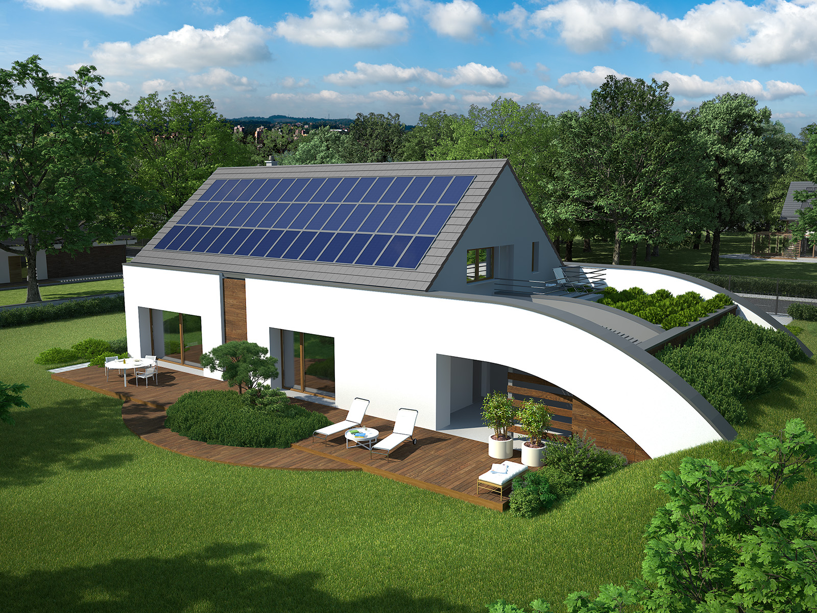 Projekt domu MAJA Domy Czystej Energii widok od ogrodu