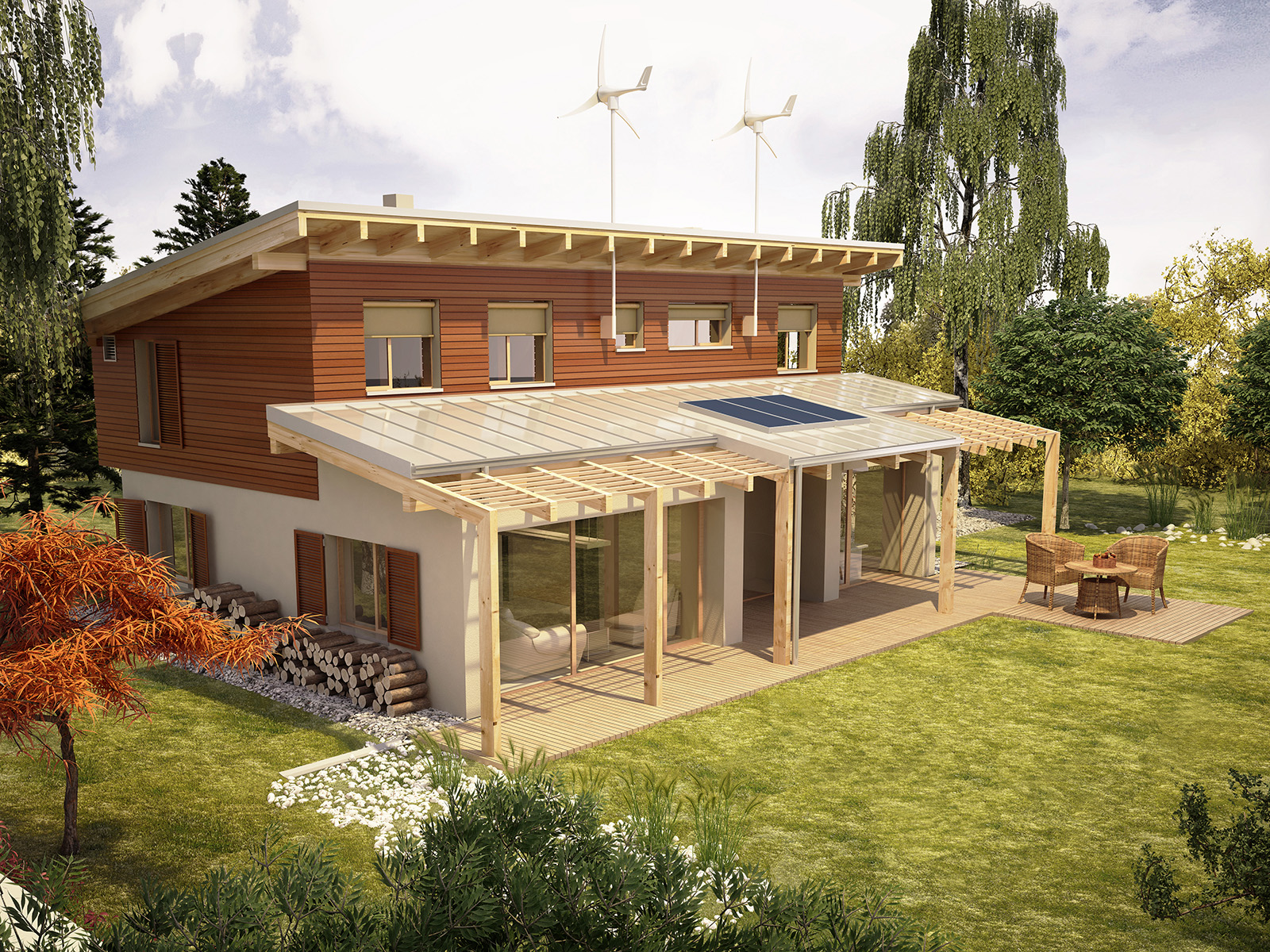 Projekt domu SOLARNY Domy Czystej Energii widok od ogrodu