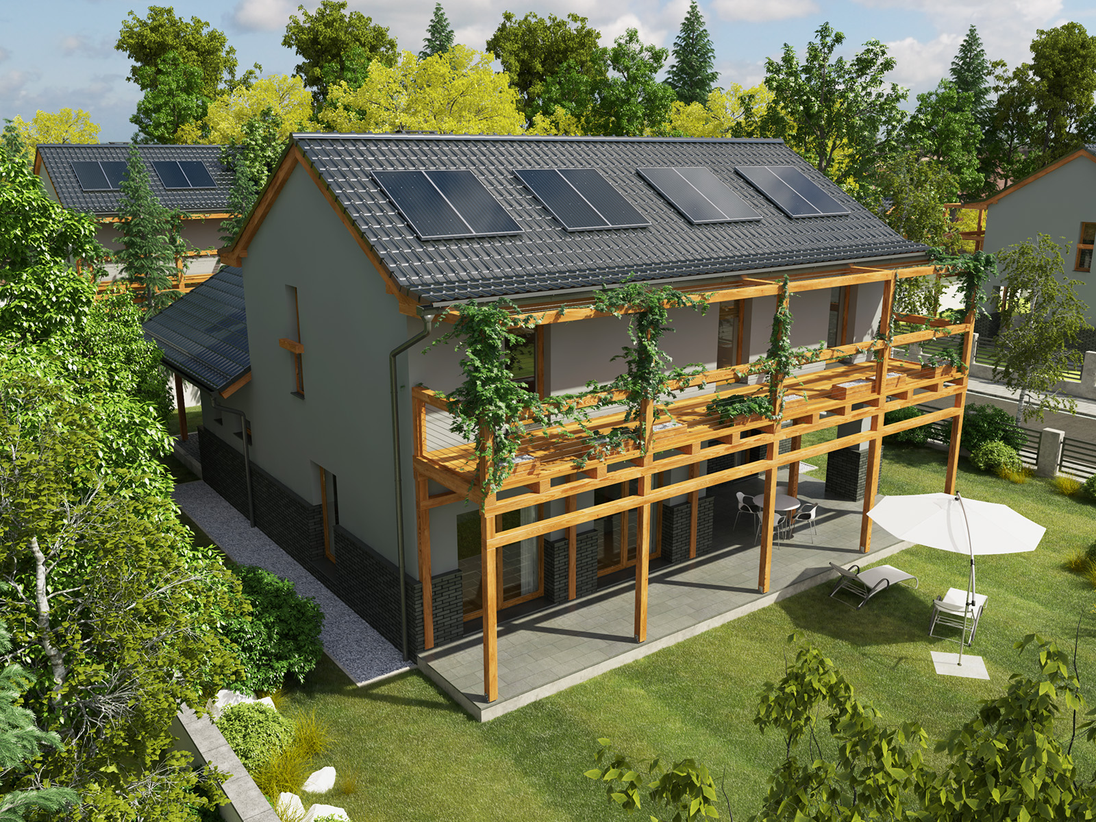 Projekt domu BALKONOWY Domy Czystej Energii widok od ogrodu