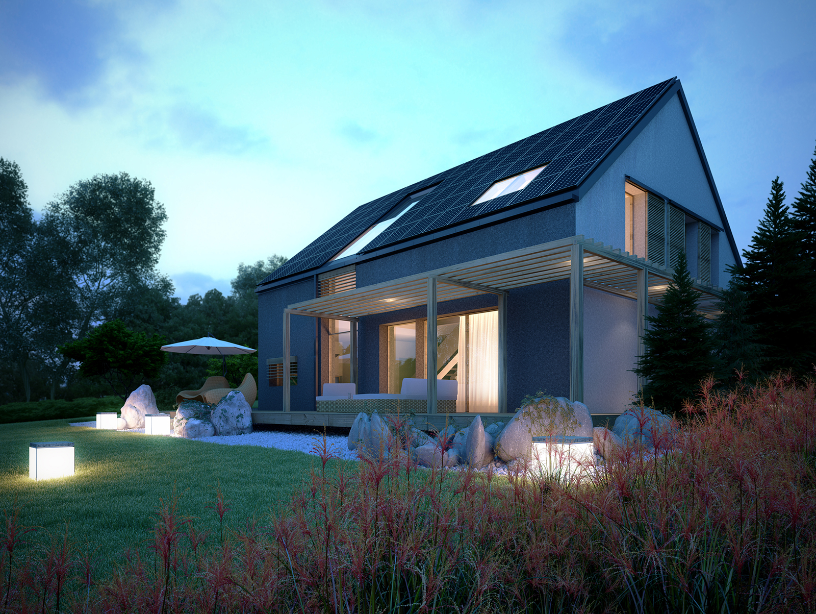 Projekt domu EX HOUSE Domy Czystej Energii widok od ogrodu