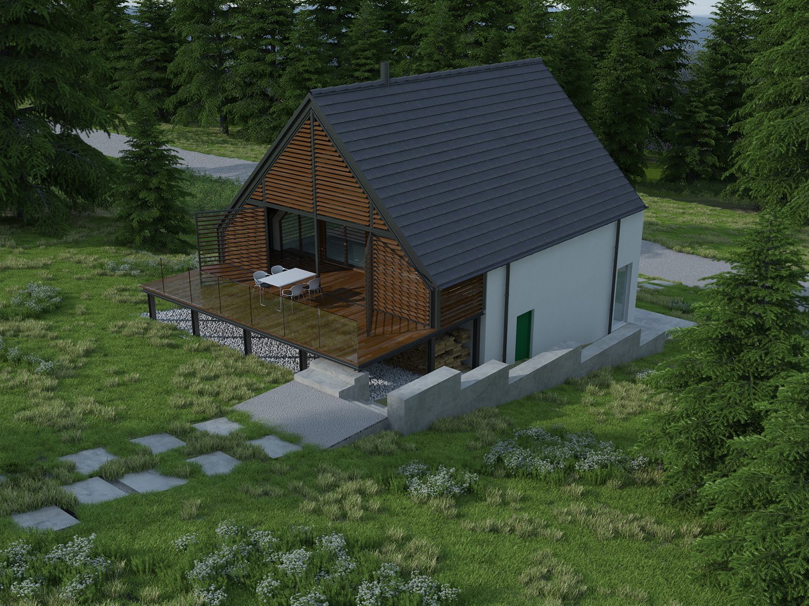 Projekt domu Z TARASEM Domy Czystej Energii widok od ogrodu