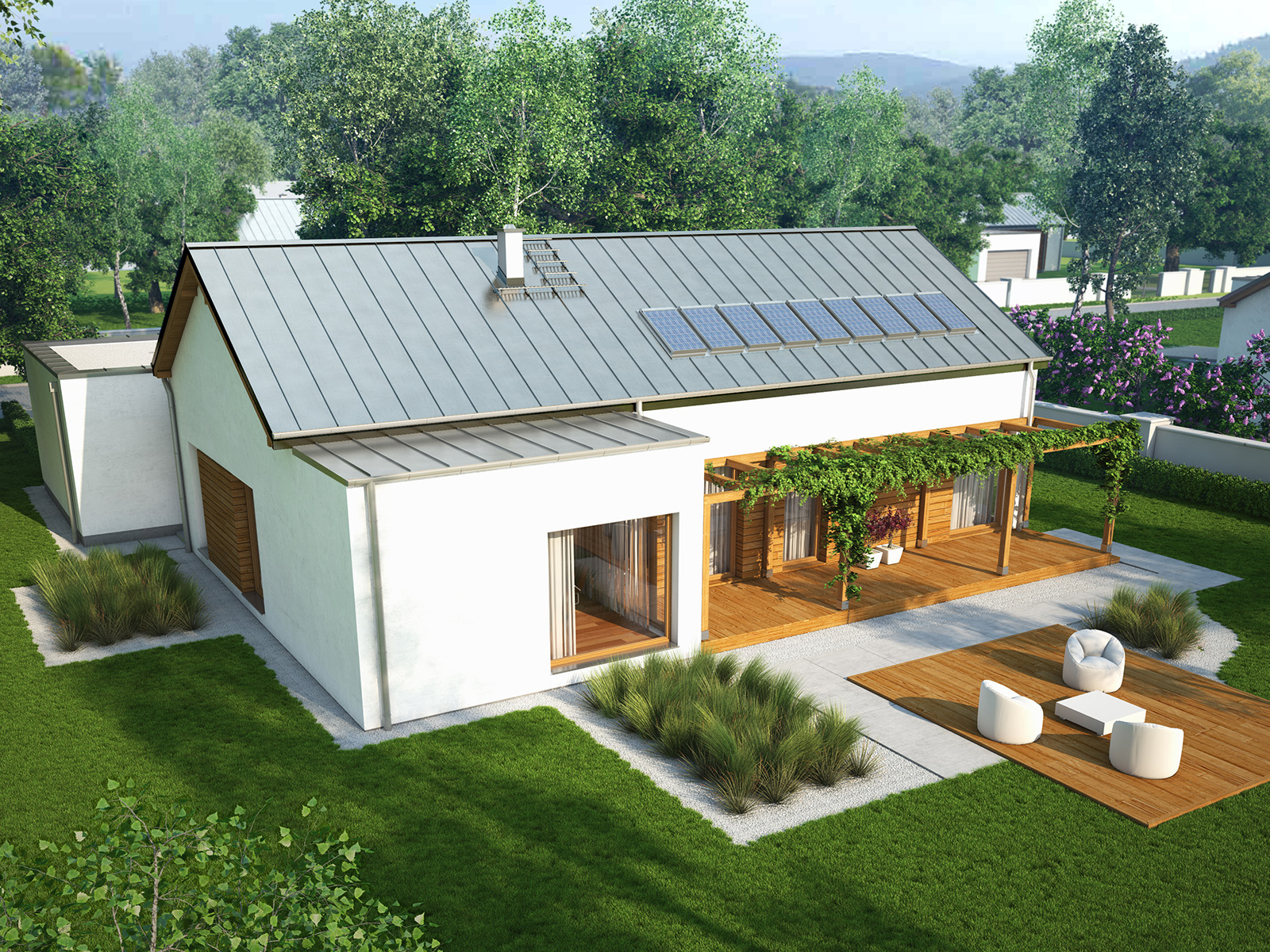 Projekt domu NISKI Domy Czystej Energii widok od ogrodu
