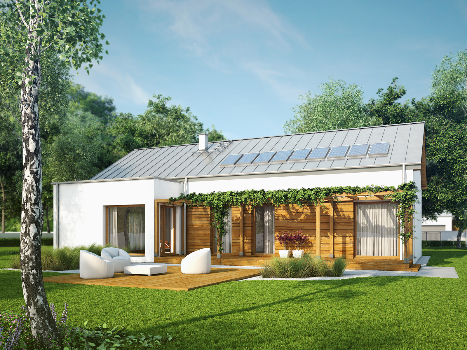 Projekt domu NISKI Domy Czystej Energii widok od ogrodu