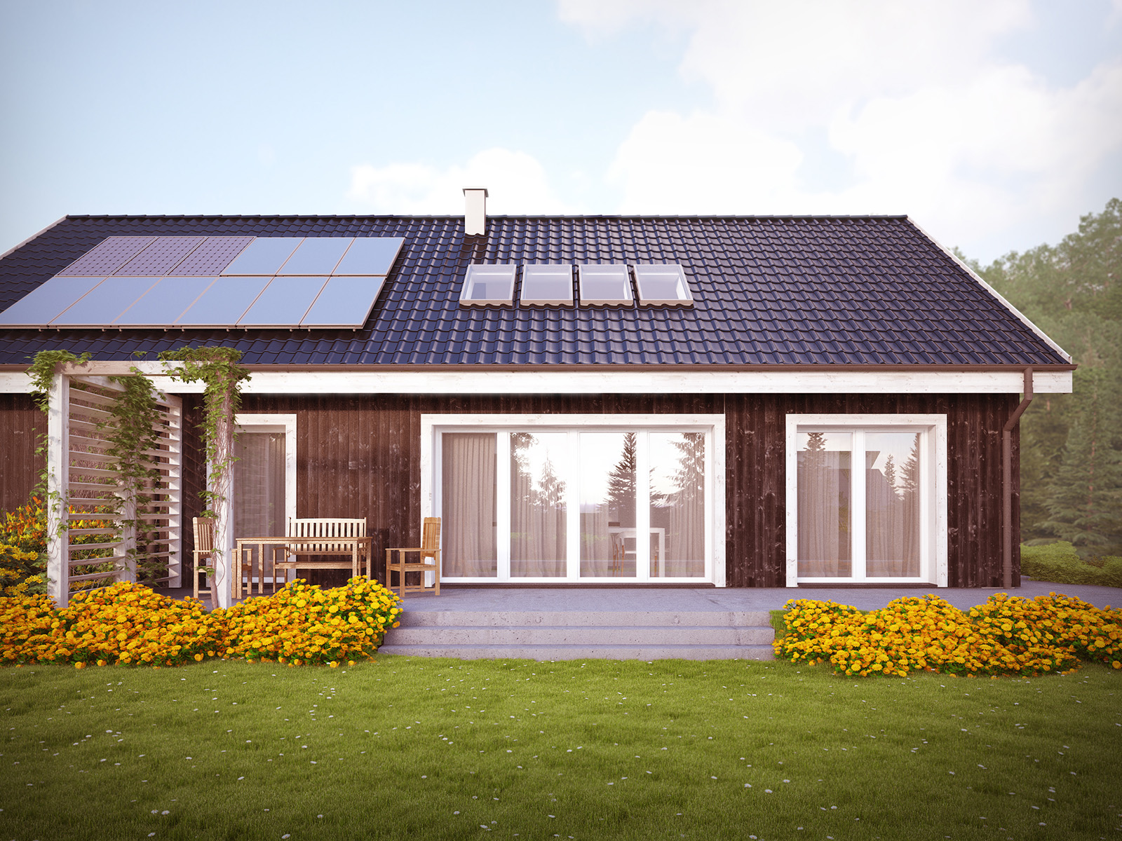 Projekt domu OSLO Domy Czystej Energii widok z boku i od ogrodu