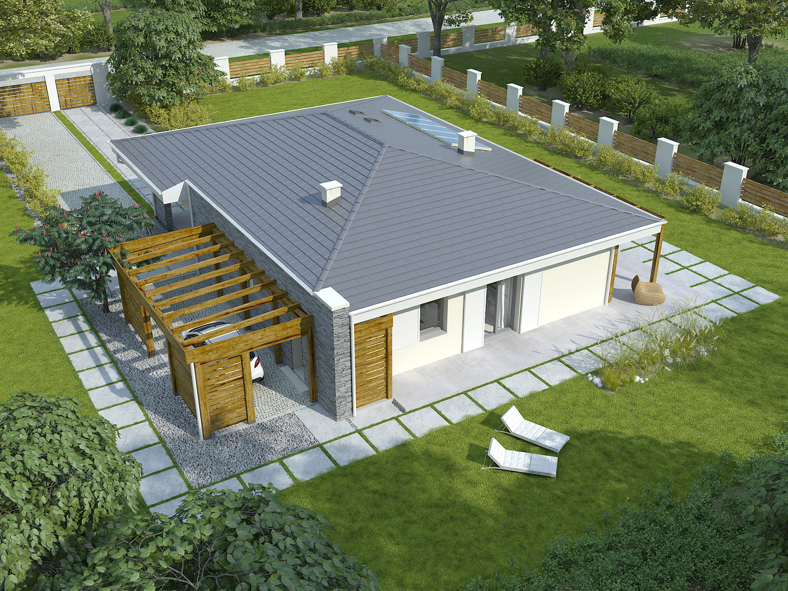 Projekt domu PARTEROWY II Domy Czystej Energii widok od ogrodu