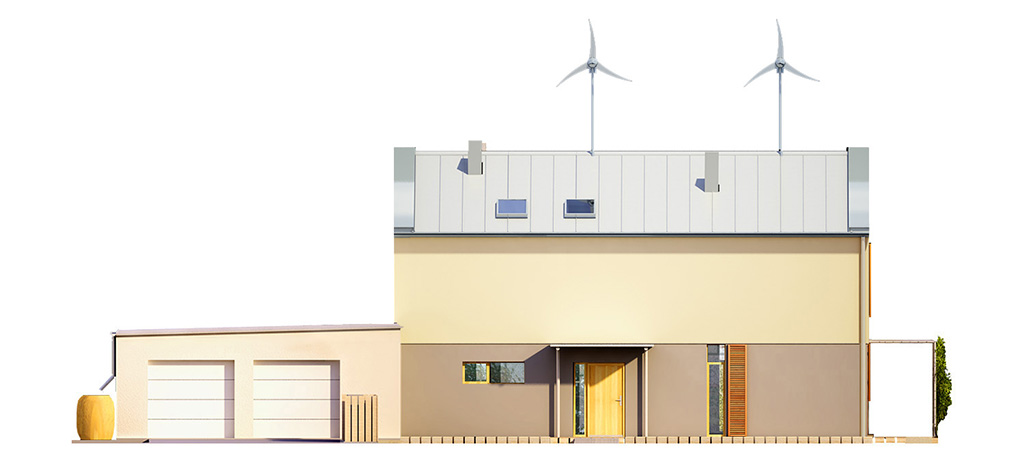 Projekt domu ZIELEŃ I WODA Domy Czystej Energii elewacja frontowa