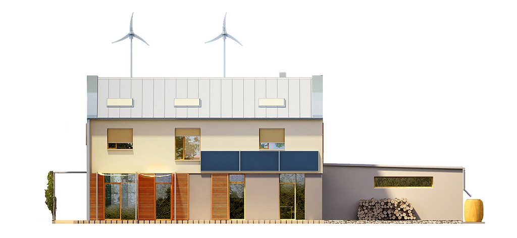 Projekt domu ZIELEŃ I WODA Domy Czystej Energii elewacja tylna