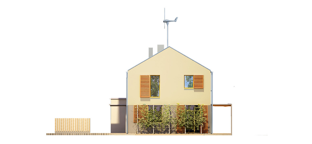 Projekt domu ZIELEŃ I WODA Domy Czystej Energii elewacja boczna