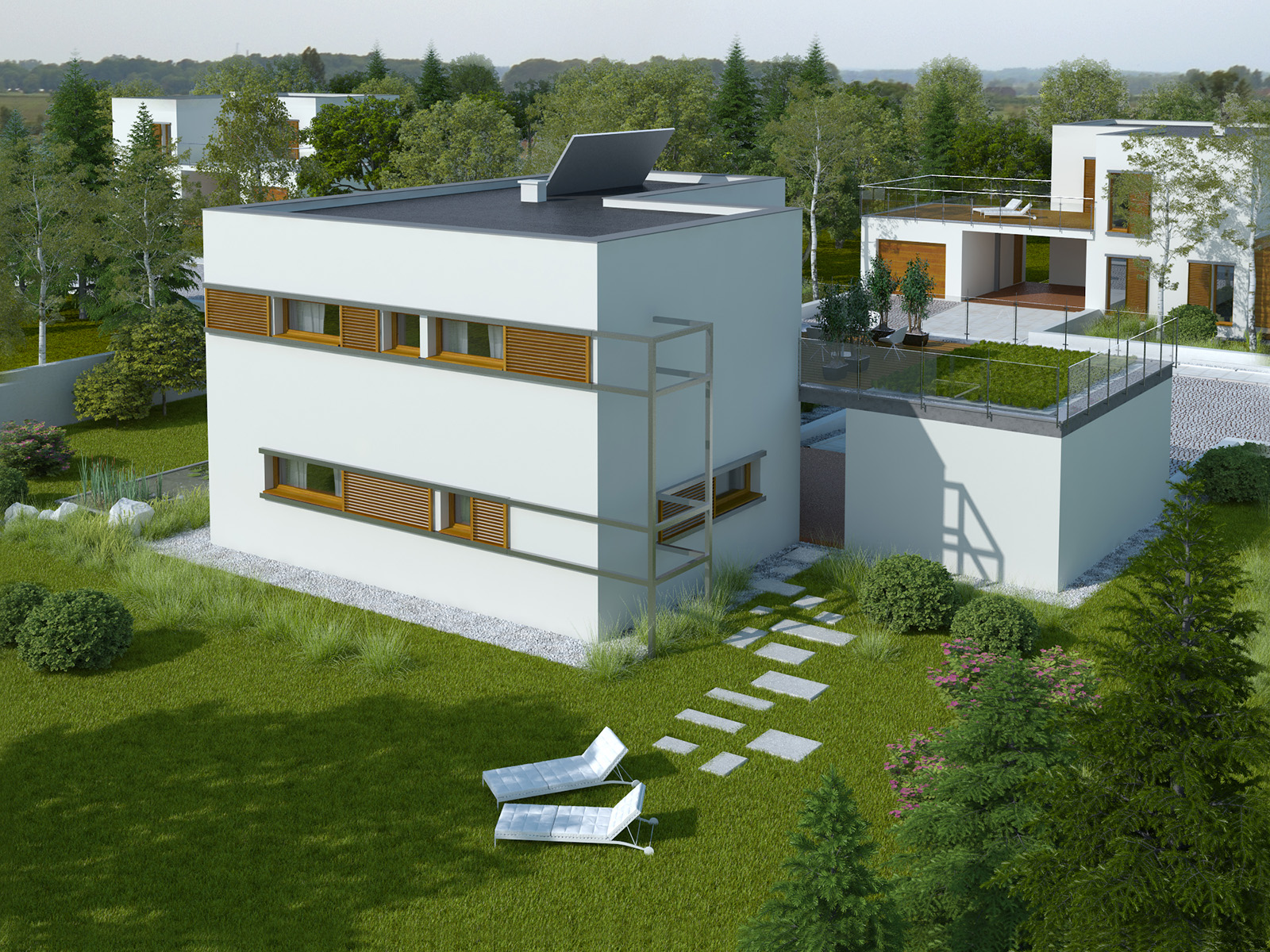 Projekt domu ZIELONY TARAS Domy Czystej Energii widok od ogrodu