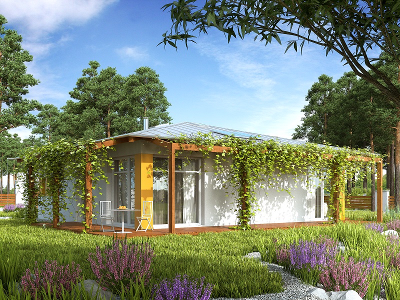 Projekt domu KOPERTOWY Domy Czystej Energii widok od ogrodu