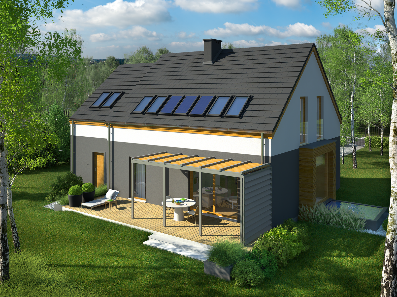 Projekt domu MIGDAŁOWY Domy Czystej Energii widok od ogrodu