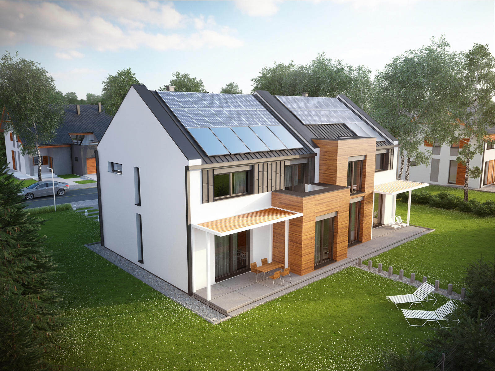 Projekt domu TWIN MODERN B Domy Czystej Energii widok od ogrodu