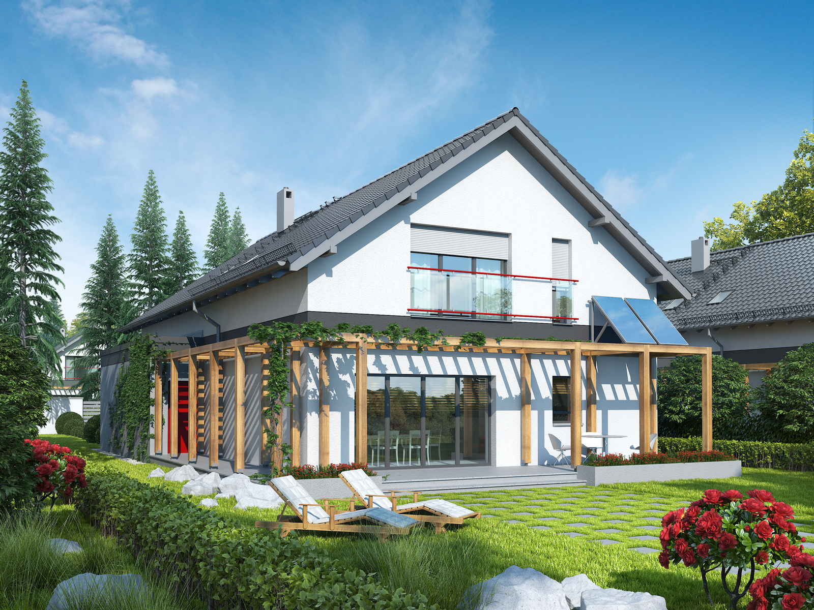 Projekt domu WĄSKI Domy Czystej Energii widok od ogrodu
