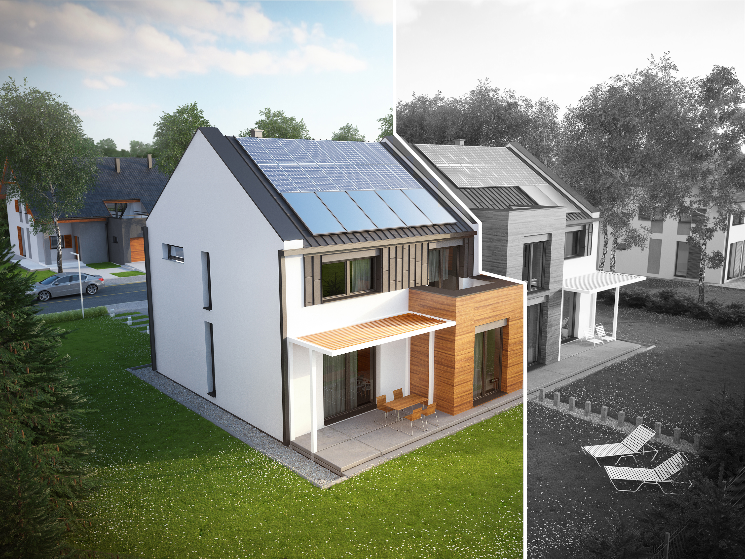 Projekt domu TWIN MODERN B Domy Czystej Energii widok od ogrodu