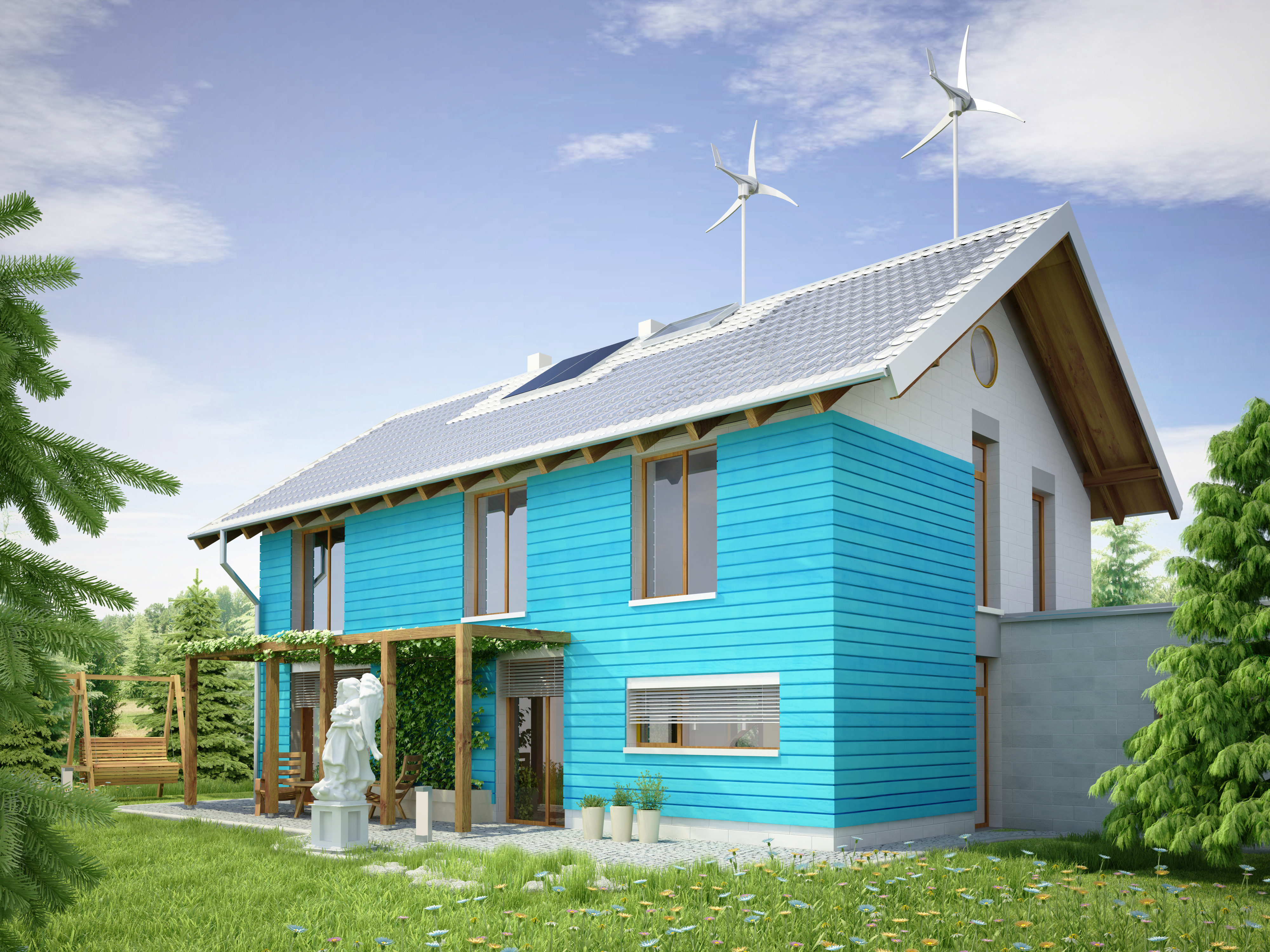 Projekt domu SAMOWYSTARCZALNY Domy Czystej Energii widok od ogrodu