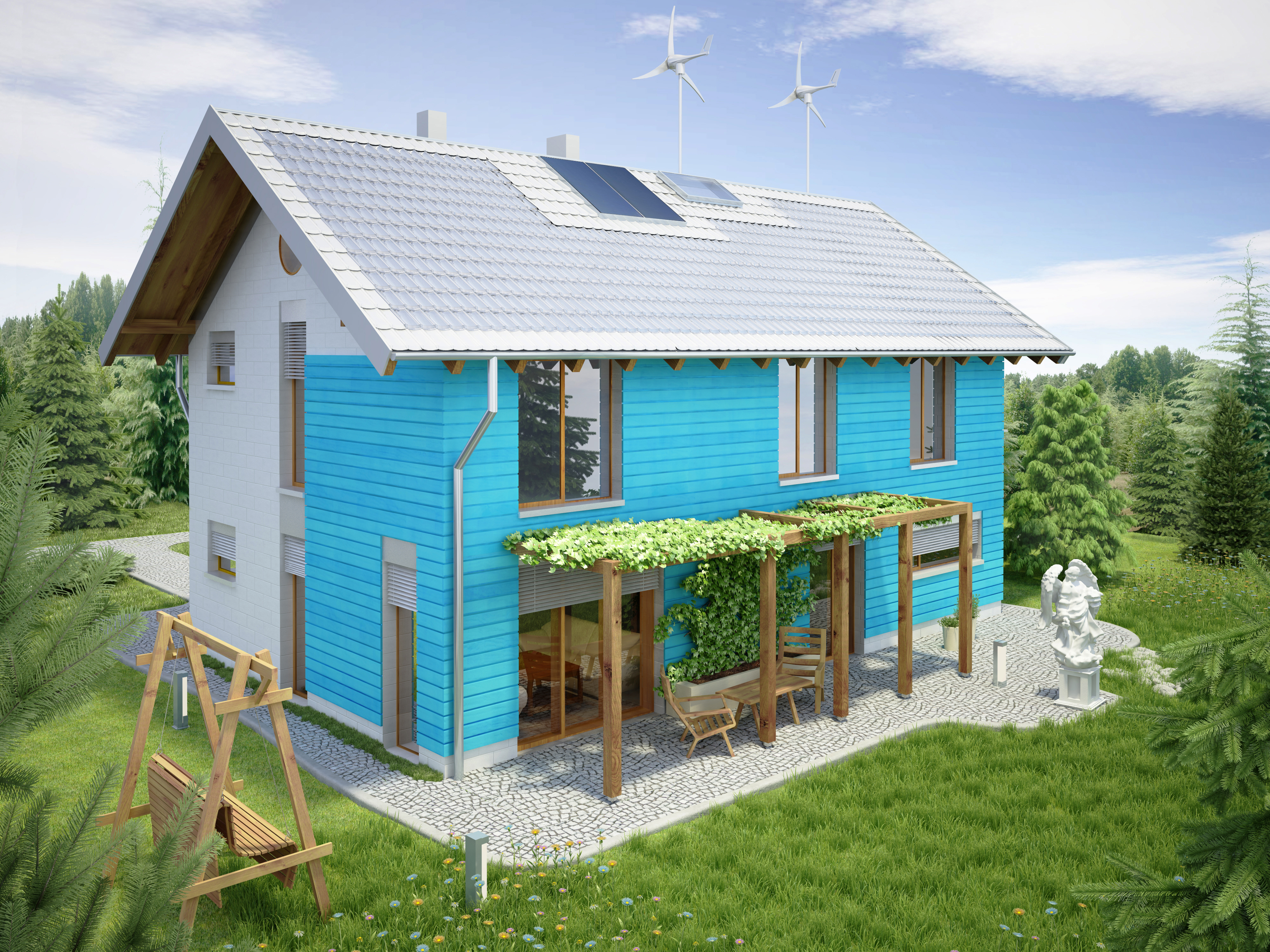 Projekt domu SAMOWYSTARCZALNY Domy Czystej Energii widok od ogrodu