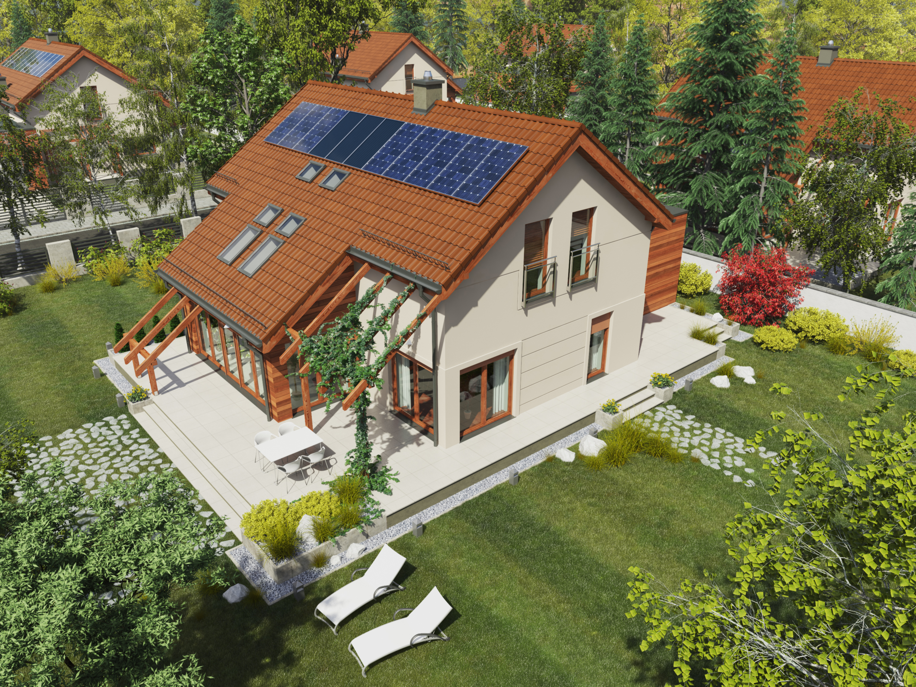 Projekt domu Z ORANŻERIĄ Domy Czystej Energii widok od ogrodu